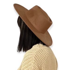 Dark Brown Wide Brim Pork Pie Round Crown Rancher Fedora Hat NEW